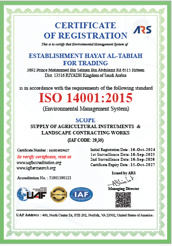 ISO 14001:2015 certificate